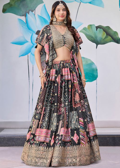 Black Chiffon Digital Print Lehenga Choli