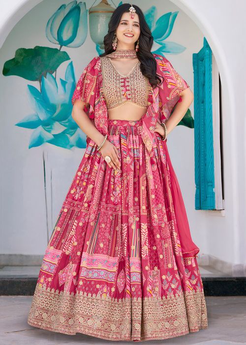 Pink Chiffon Lehenga Choli In Digital Print