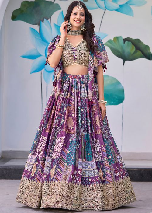 Purple Digital Print Chiffon Lehenga Choli