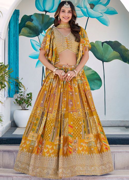 Yellow Digital Print Lehenga Choli & Dupatta