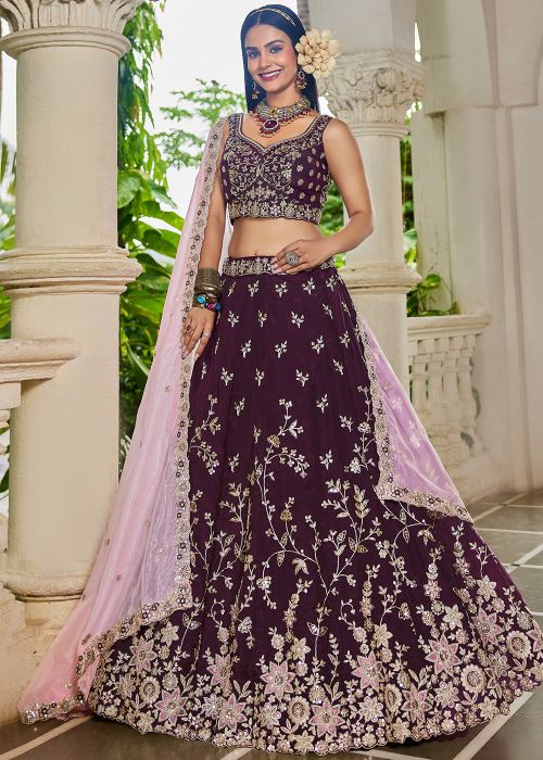 Purple Embroidered Lehenga Choli In Organza