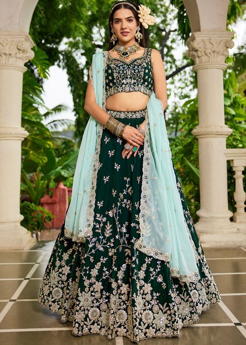 Green Embroidered Organza Lehenga Choli Set