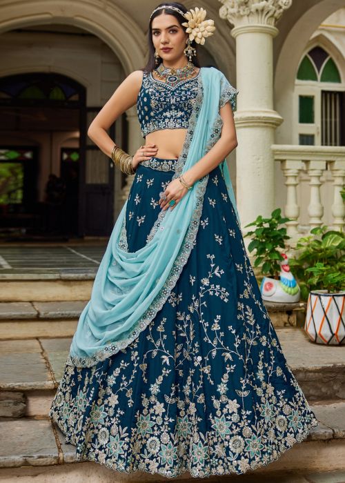 Navy Blue Dori Embroidered Lehenga Choli
