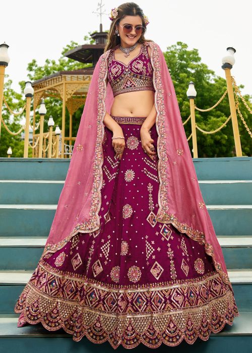 Magenta Thread Embroidered Lehenga Choli