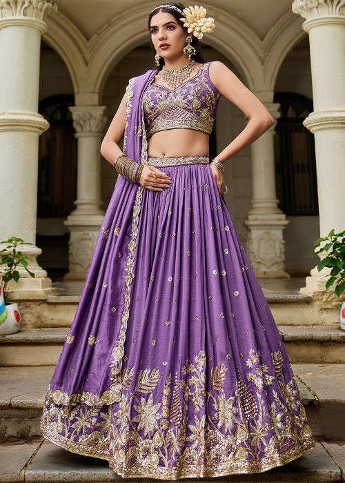 Purple Embellished Lehenga Choli Set