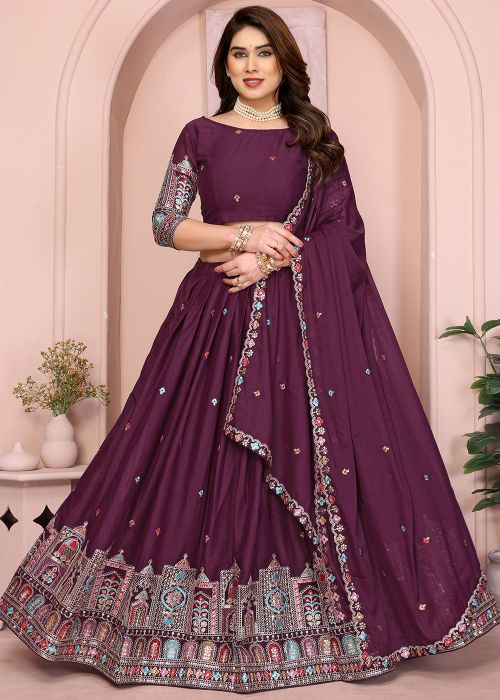 Purple Embroidered Lehenga Choli Set