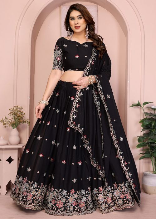 Black Embellished Georgette Lehenga Choli