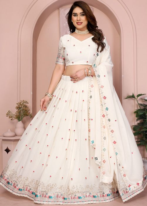 White Embroidered Lehenga Choli In Georgette