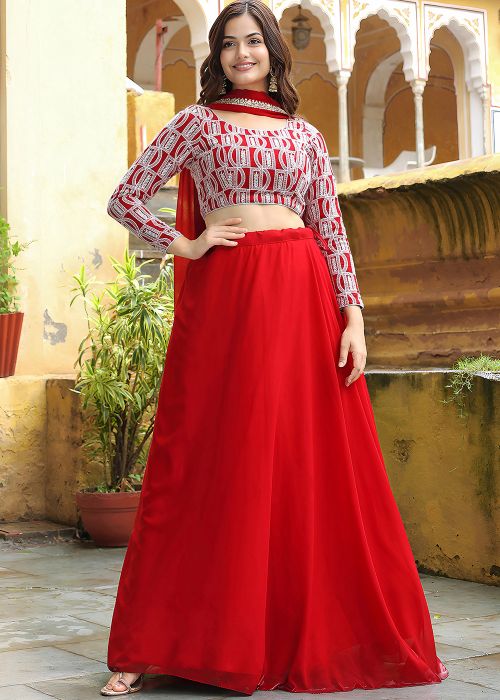 Red Embroidered Lehenga Choli