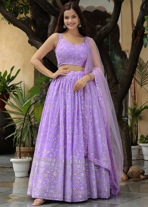 Purple Embroidered Georgette Lehenga Choli