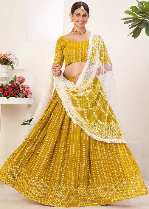 Yellow Embroidered Lehenga Choli In Georgette