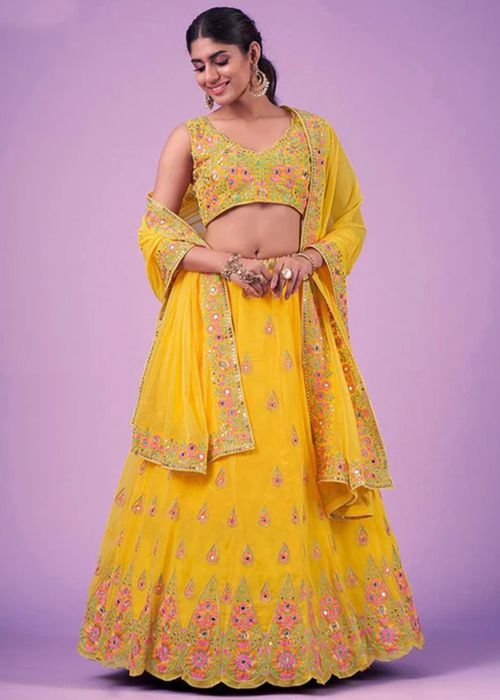 Yellow Embroidered Georgette Lehenga Choli