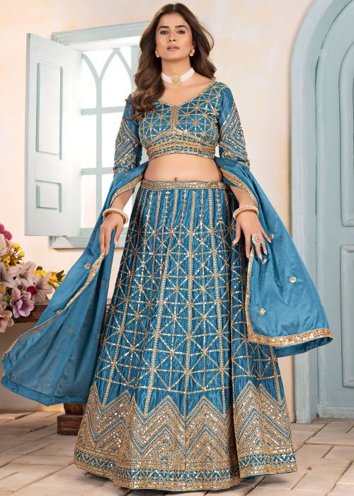 Blue Sequin Embroidered Lehenga Choli