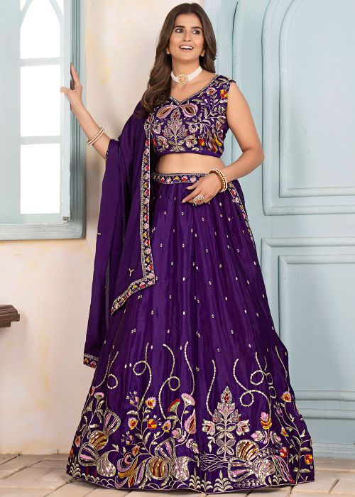 Voilet Blue Embroidered Lehenga Choli