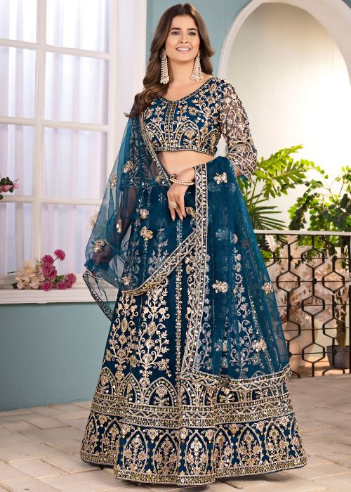 Blue Sequin Embroidered Lehenga Choli