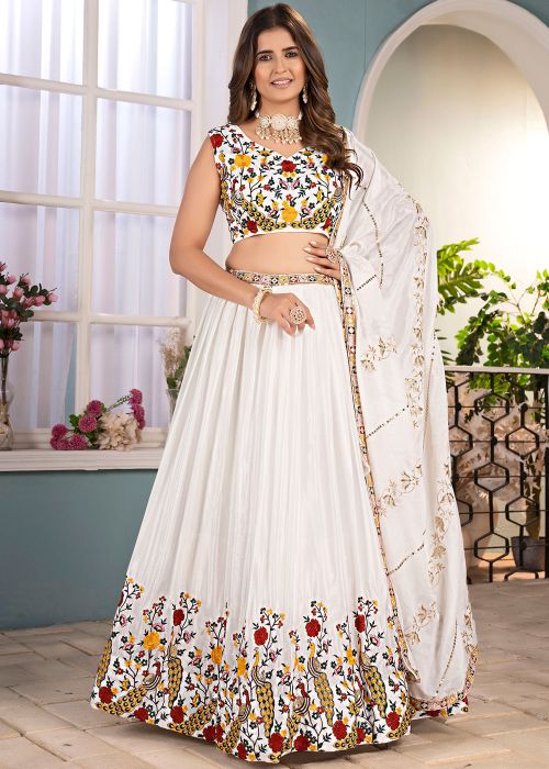 White Embroidered Lehenga Choli In Chiffon