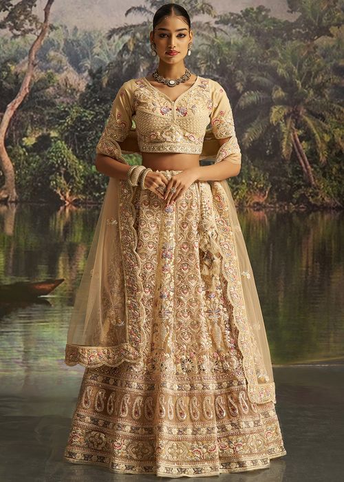 Cream Embroidered Lehenga Choli