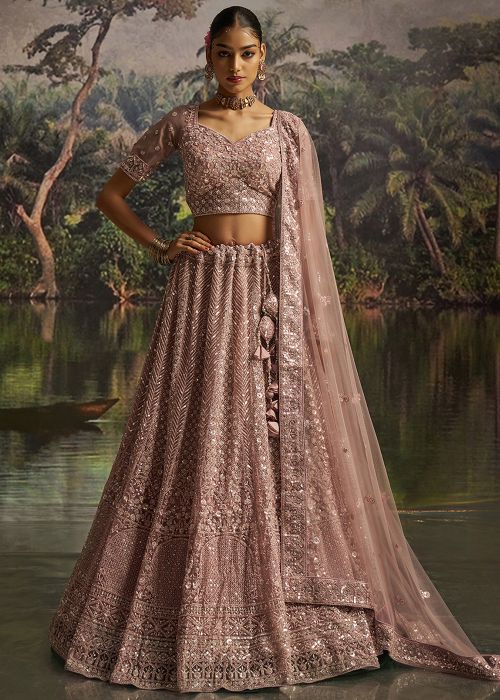 Mauve Pink Embroidered Lehenga Choli