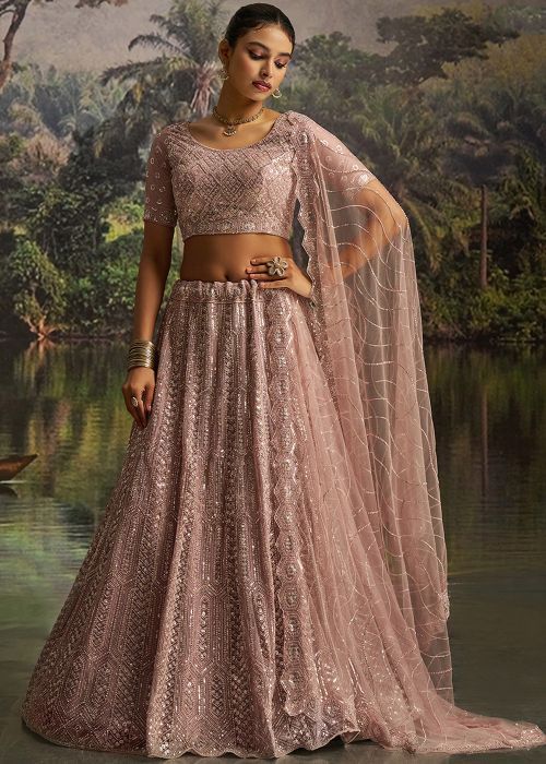 Mauve Pink Embroidered Lehenga Choli