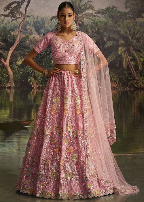 Pink Embroidered Lehenga Choli
