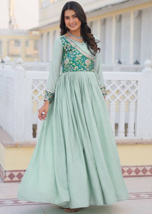 indian style formal dresses Shop Kaylie Black Gown with Floral Embroidery