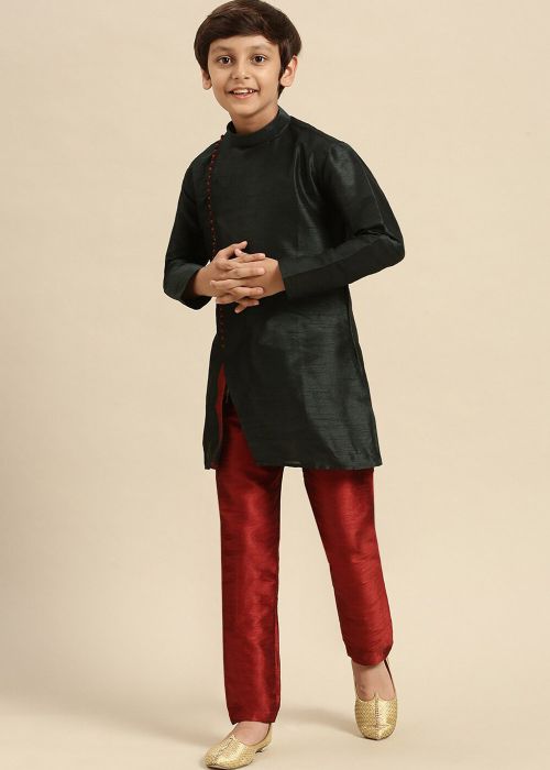 Black Kids Readymade Plain Kurta With Pajama