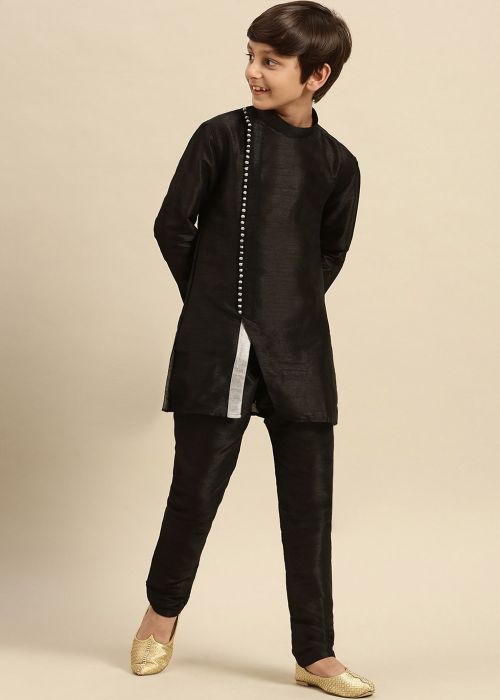 Black Kids Readymade Plain Kurta & Pajama