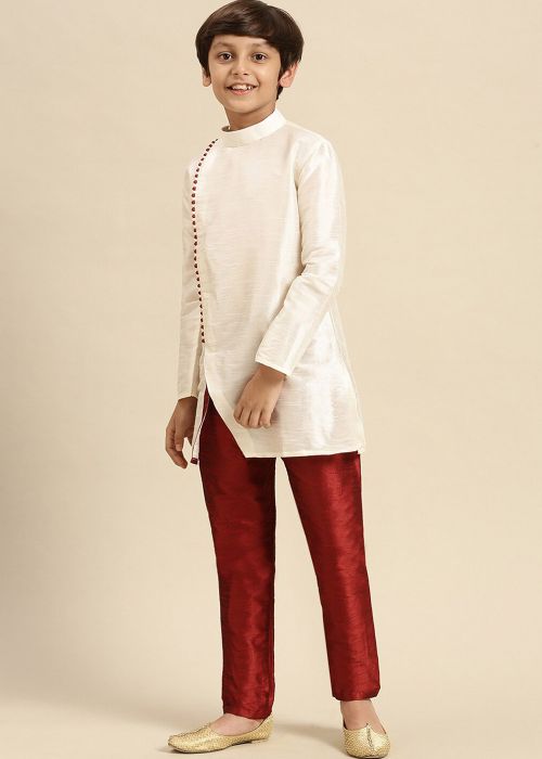 Kids White Readymade Plain Kurta Pajama