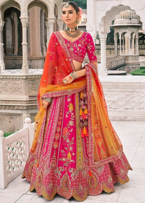 Pink Zari Embroidered Lehenga Choli