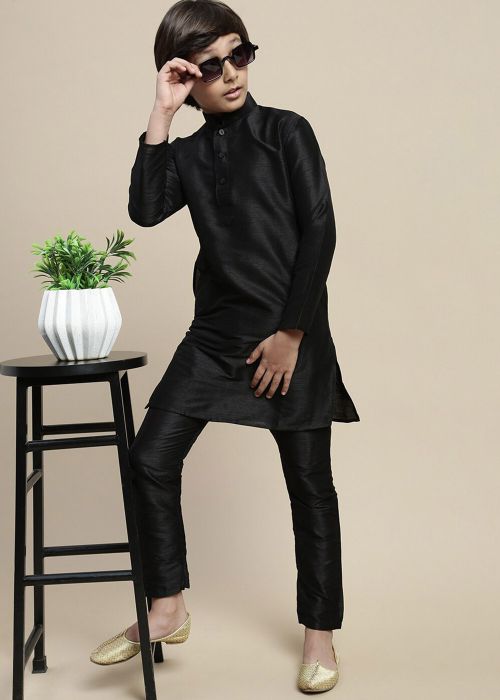 Black Readymade Kids Kurta Pajama