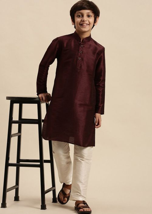 Brown Readymade Kids Kurta Pajama
