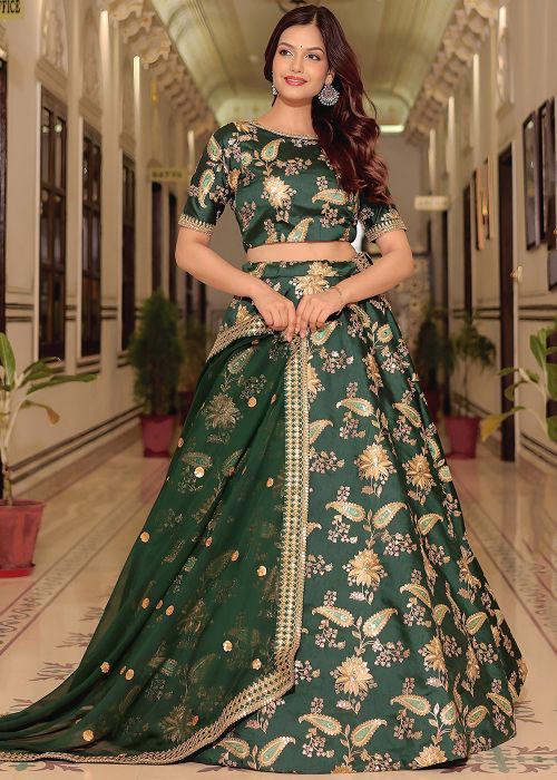 Green Art Silk Embroidered Lehenga Choli