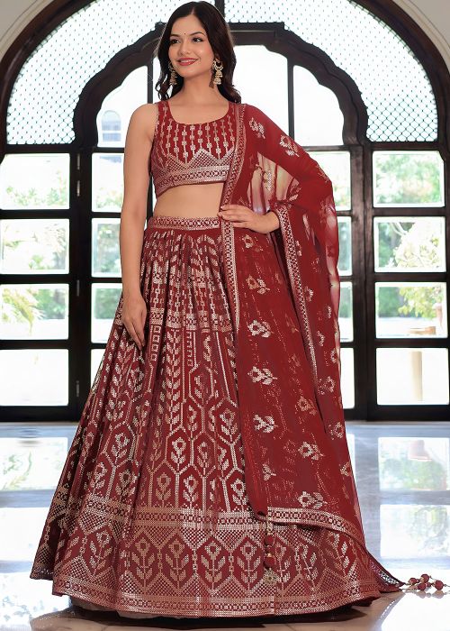 Maroon Embellished Georgette Lehenga Choli
