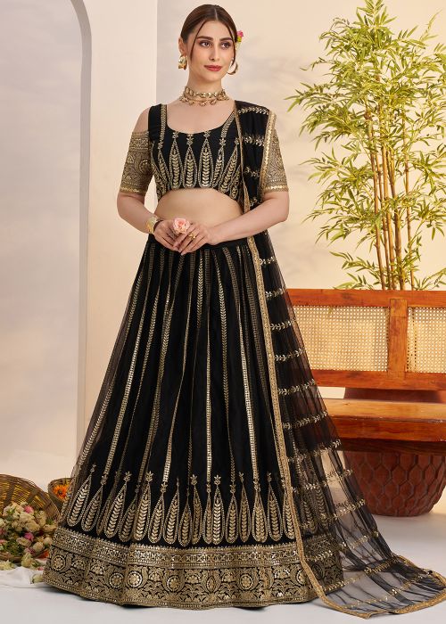 Black Net Lehenga Choli In Antique Sequin Detailing