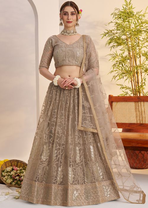 Stone Grey Sequinned Net Lehenga Choli