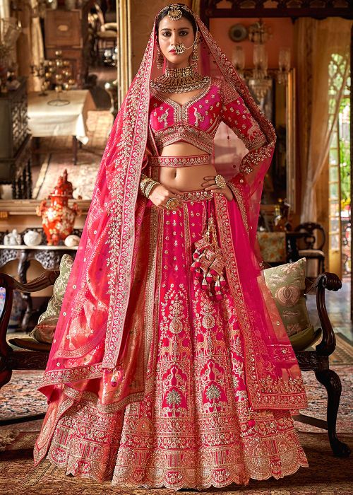 Pink Silk Lehenga Choli With Dual Dupatta