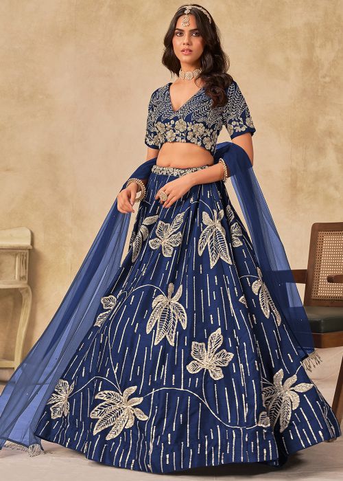Blue Art Silk Lehenga Choli With Sequins Embellishment