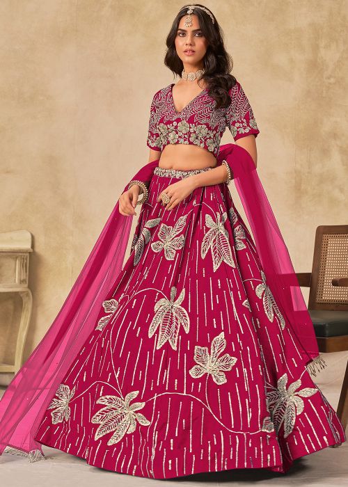 Pink Art Silk Lehenga Choli With Sequins Embroidery