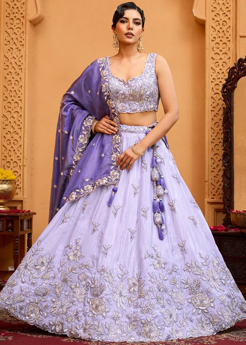 Lavender Tissue Lehenga Choli With Sequins Embroidery