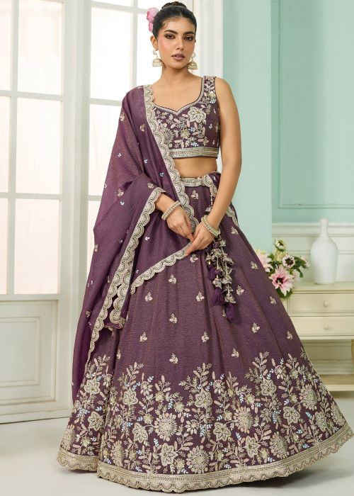 Purple Tissue Lehenga Choli With Sequins Detailing