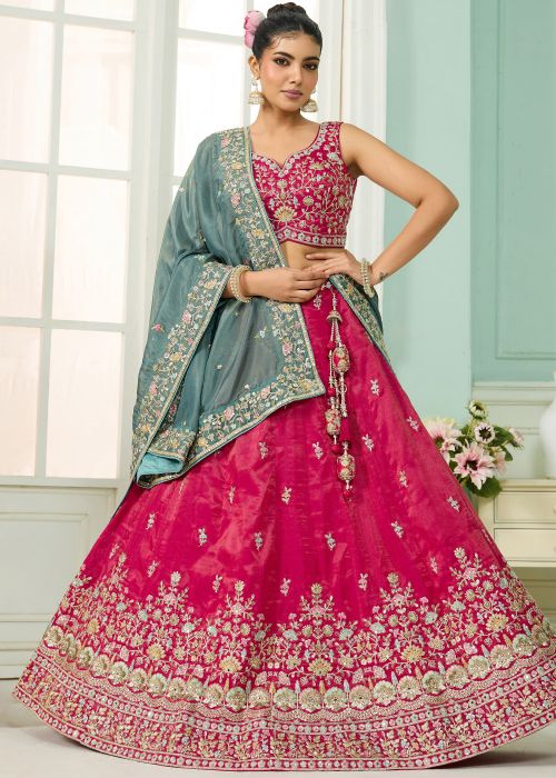 Pink Silk Lehenga Choli With Sequin Embroidery