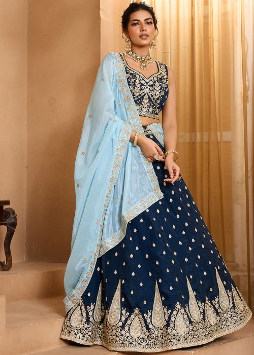 Navy Blue Organza Lehenga Choli With Dori Detailing