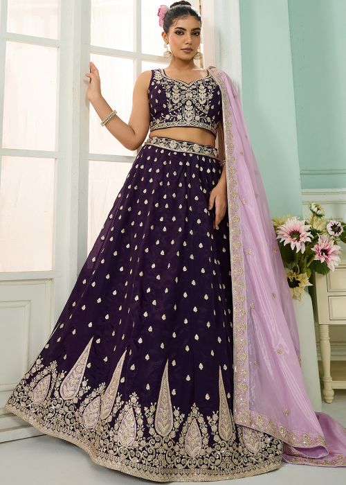 Purple Organza Lehenga Choli With Dori Accents