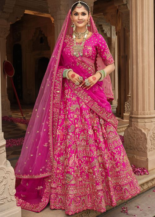 Pink Silk Bridal Lehengaa Choli With Zari Embroidery
