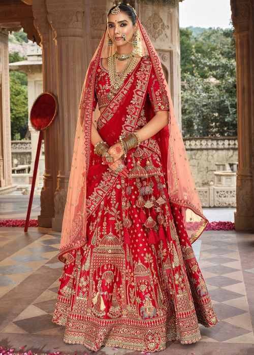 Red Silk Bridal Lehenga Choli With Heritage Motifs