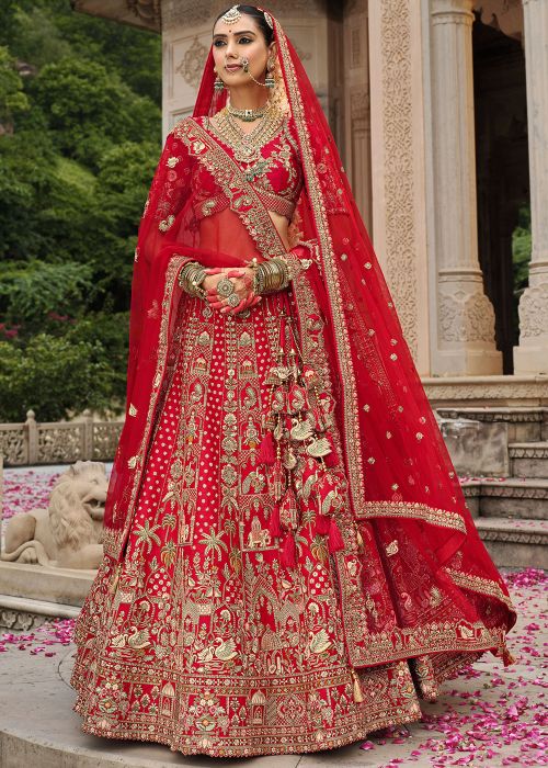 Red Silk Bridal Lehenga Choli With Intricate Zari