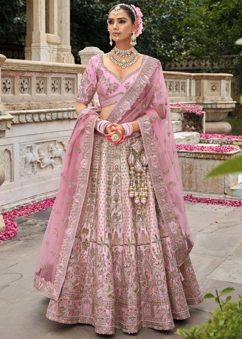 Peach Silk Bridal Lehenga Choli With Heritage Motifs