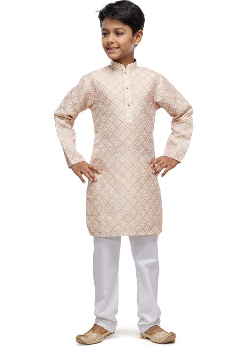 Brown Kids Readymade Printed Kurta Pajama