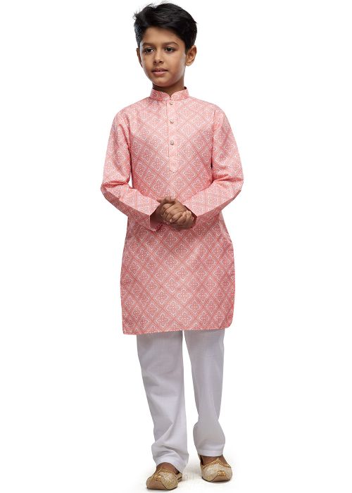 Peach Kids Readymade Cotton Kurta With Pajama