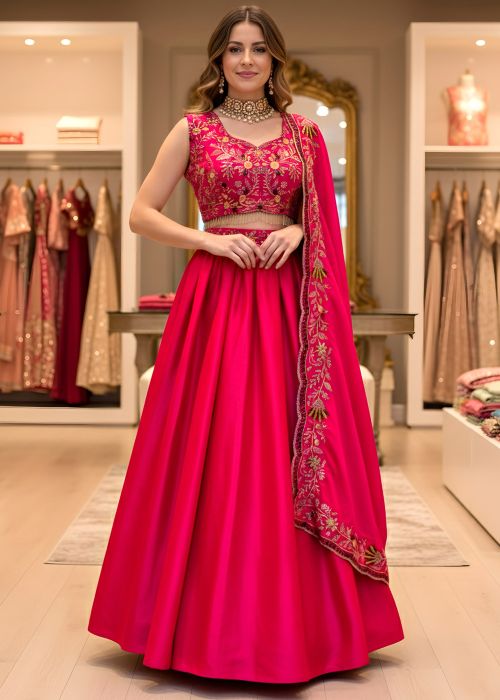 Pink Satin Lehenga Choli With Zari Sequins